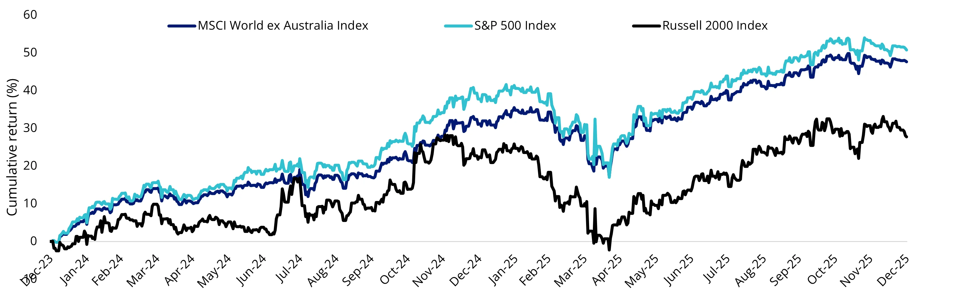 Chart 1: Global small companies have been trailing large caps