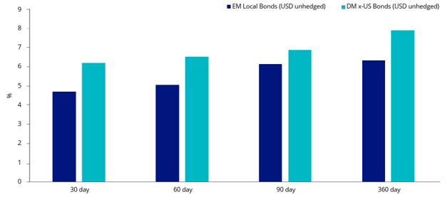 Emerging market local bonds less volatile than developed market sovereigns